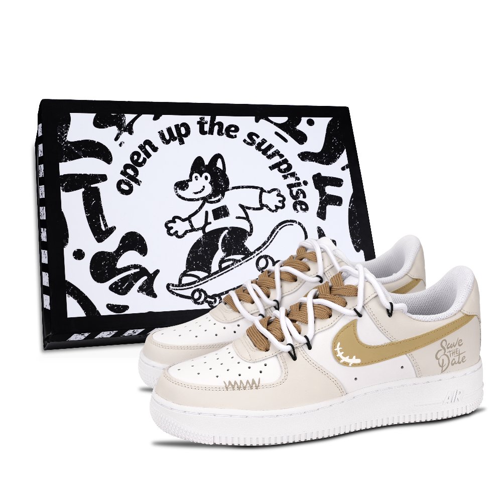 Nike Air Force 1 Air Force 1, Minimalist Style Letter Abrasion Resistant Low Top Skateboard Shoes Unisex Brown