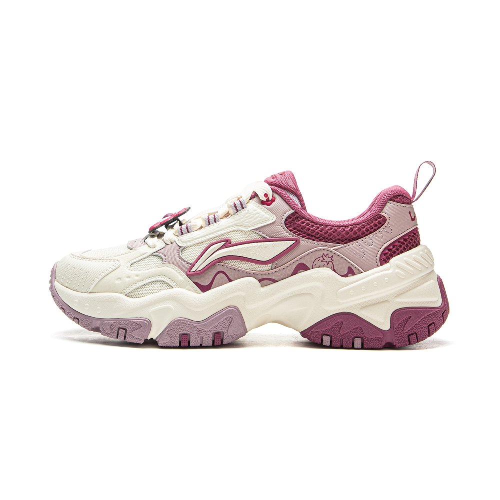 Disney x LiNing Brown Sugar Slip Resistant, Abrasion Resistant, Lightweight Low top Casual Shoes Women's White Pink
