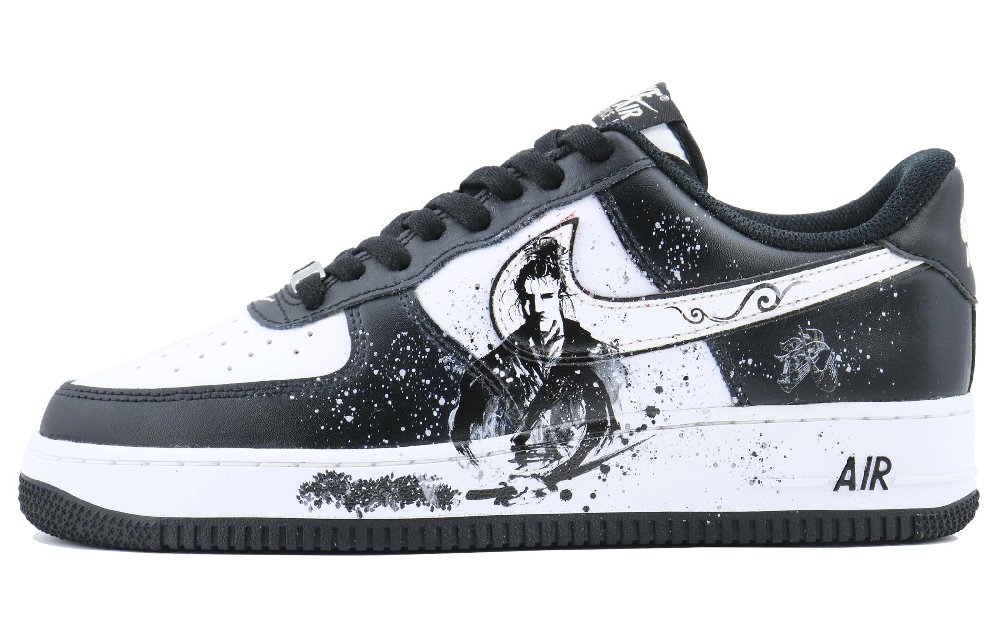 Nike Air Force 1 Low Martial Arts, Ink Wash Style SDS Low Top Skateboard Shoes Unisex Black White