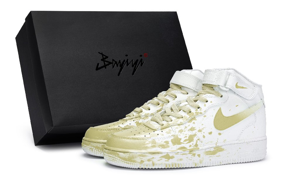 Nike Air Force 1 Coverage Anti-Slip And Wear-Resistant Mid-Top Skateboard Shoes Men's White Beige