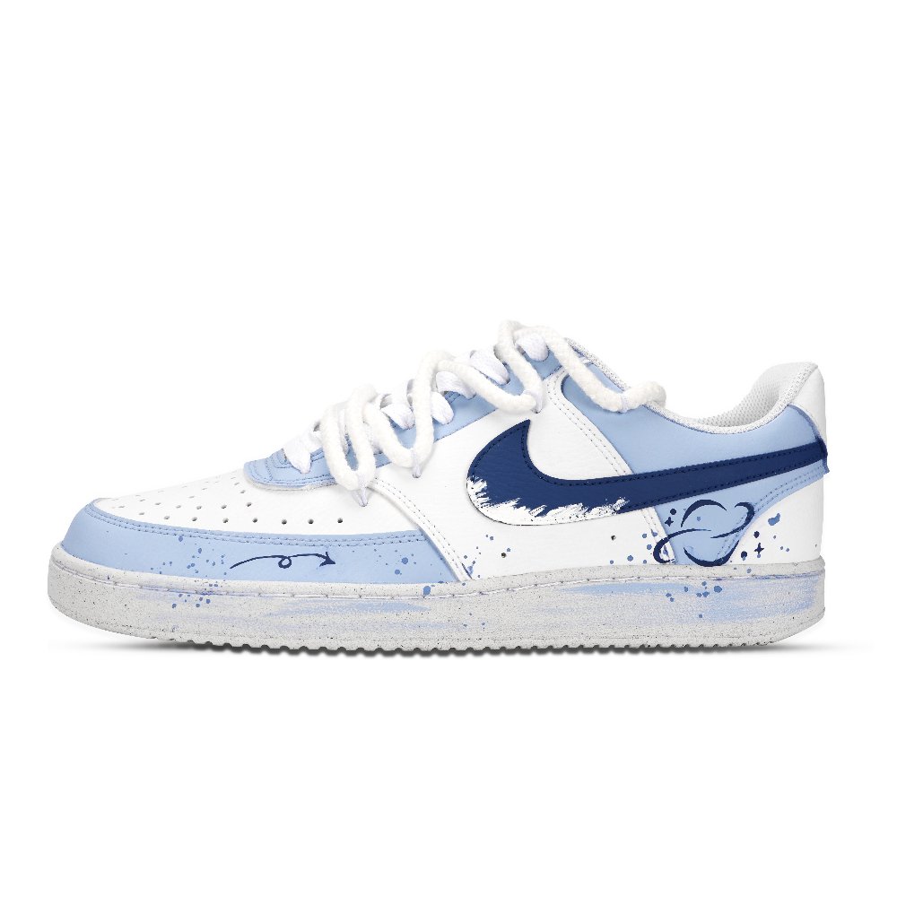 Nike Court Vision 1 Planet Mystery Abrasion Resistant Low Top Skateboard Shoes Unisex Sky Blue