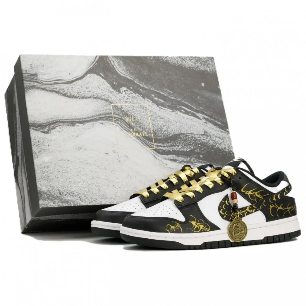 Nike Dunk Golden Night March Box Included Abrasion Resistant Low top Skateboard Shoes Unisex Black