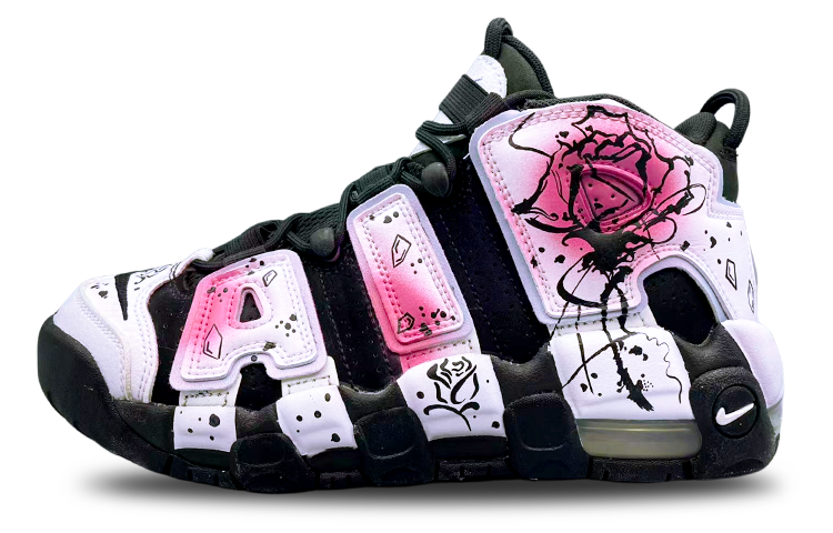 Nike Air More Uptempo Mid-Top Vintage Basketball Shoes GS Black Pink