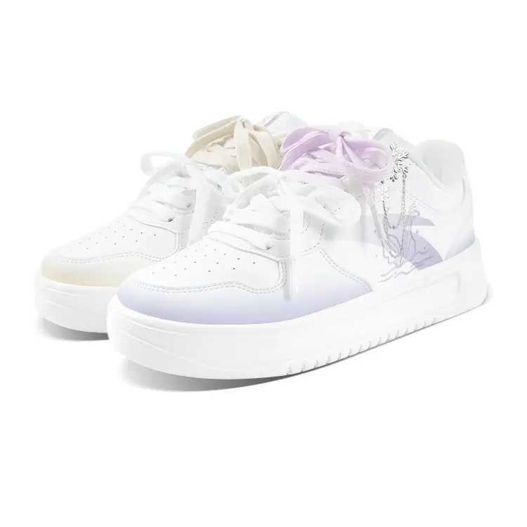 Anta Relaxed Slip Resistant Shock Absorbers Low top Skateboard Shoes Unisex Purple Yellow Mismatched