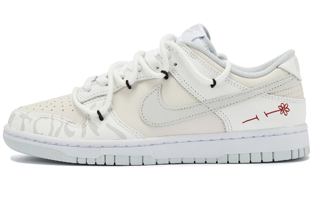 Nike Dunk Low Jasmine Milk White Slip Resistant Breathable Low Top Skateboard Shoes Unisex White Gray Red