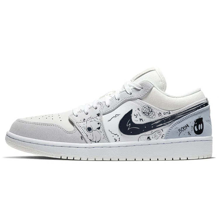 Jordan Air Jordan 1 Cushioning Anti-Slip And Wear-Resistant Low-Top Vintage Basketball Shoes Unisex White Gray