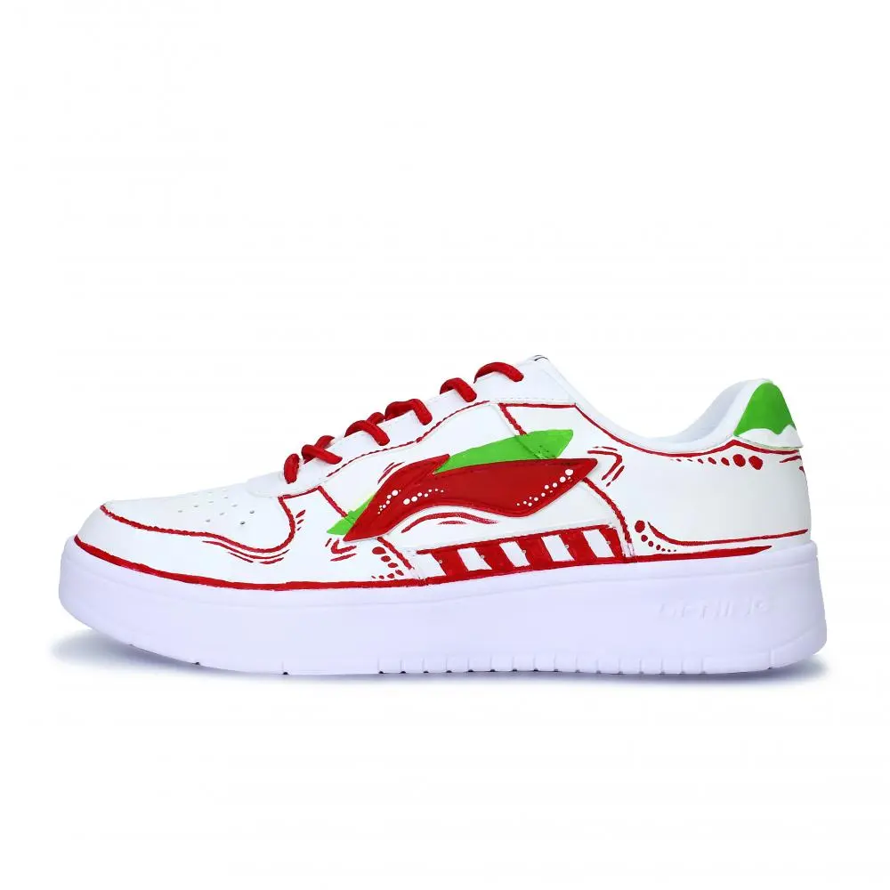 LiNing Pontoon Boats Abrasion Resistant, Lightweight, And Breathable Low top Skateboard Shoes Unisex White Red