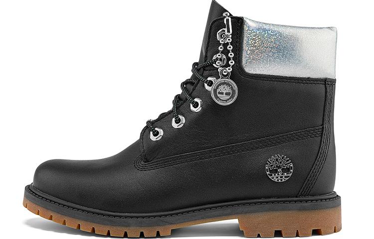 Timberland Heritage 6 Inch Waterproof Boots 'Black Full Grain With Silver Collar' Women's