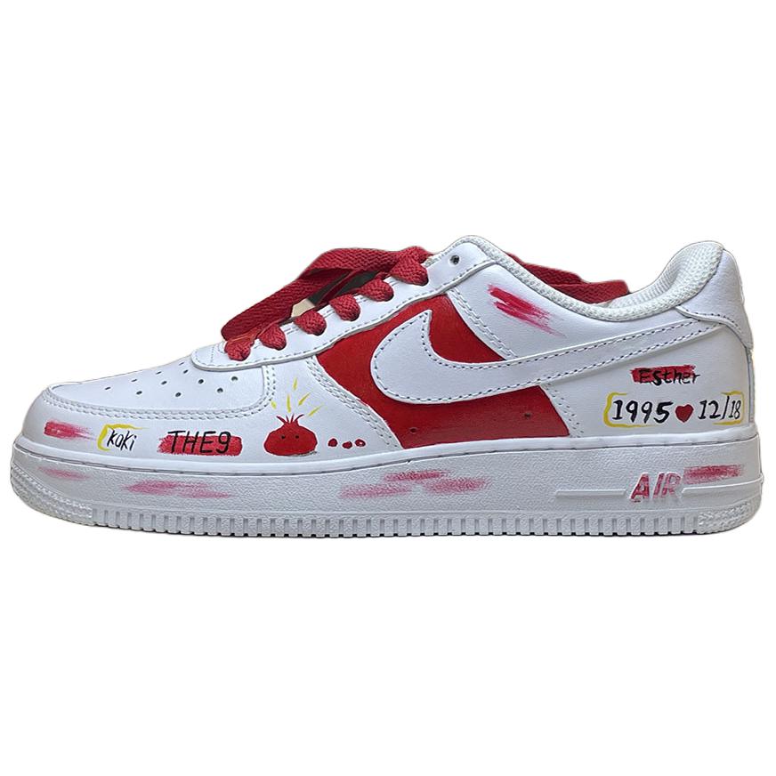 Nike Air Force 1 Coverage Low Top Skateboard Shoes Unisex White Red
