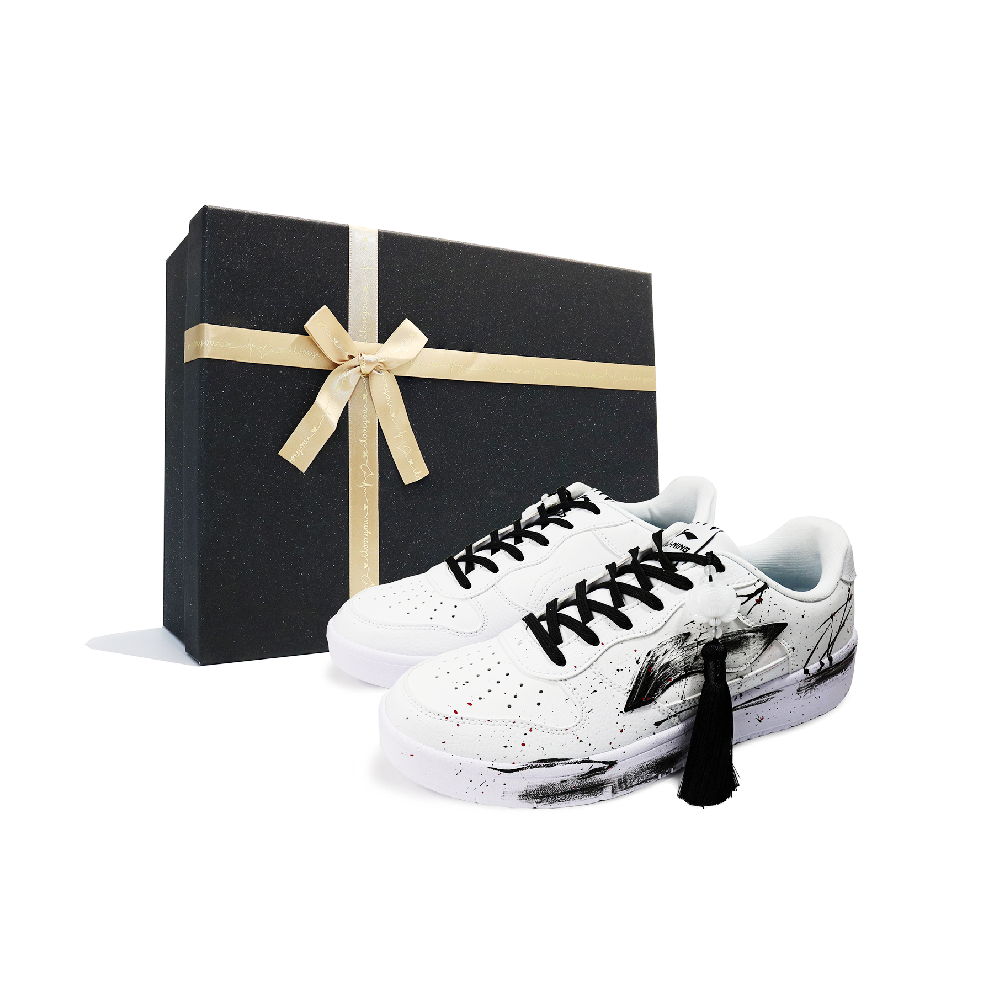 LiNing Pontoon Boats Anti-Slip Wear-Resistant Low-Top Skateboard Shoes Men's Black White