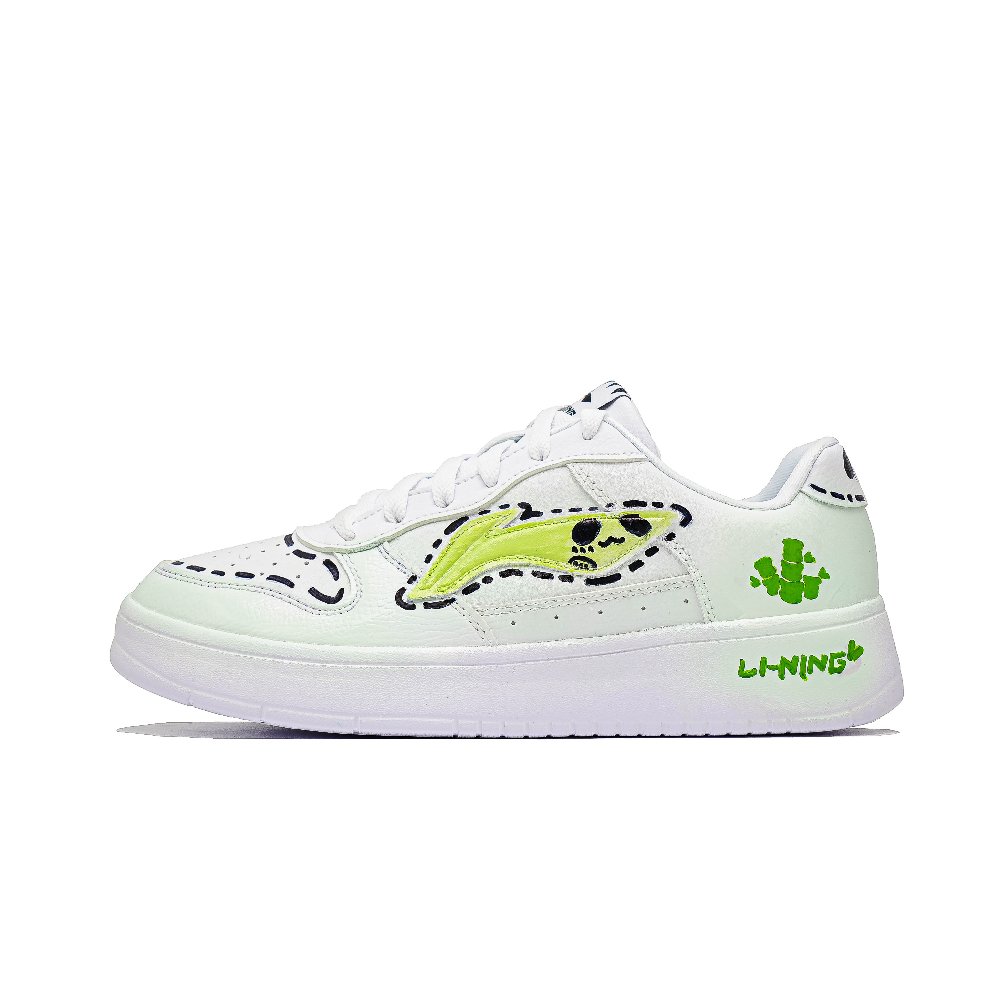 LiNing Pontoon Boats Cushioning, Wear Resistant Low Top Skateboard Shoes Unisex White Green