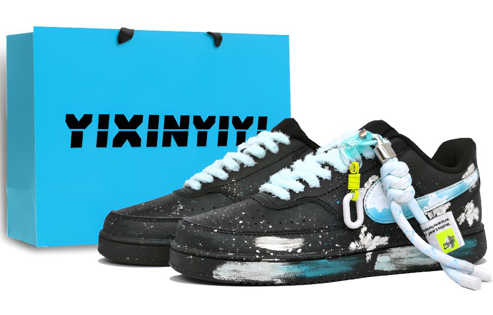 Nike Court Vision Low Abrasion Resistant Low Top Skateboard Shoes Unisex Black Cyan