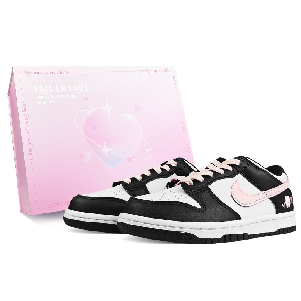 Nike Dunk Abrasion Resistant Low Top Skateboard Shoes Unisex Black White Pink