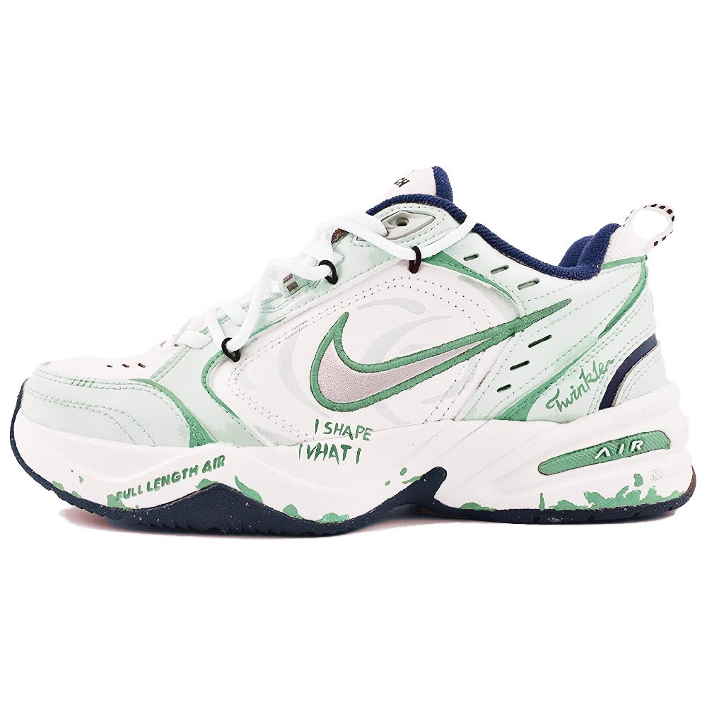 Nike Air Monarch 4 Anti-Slip And Wear-Resistant Height Increasing Low-Top Chunky Sneakers Unisex White Green