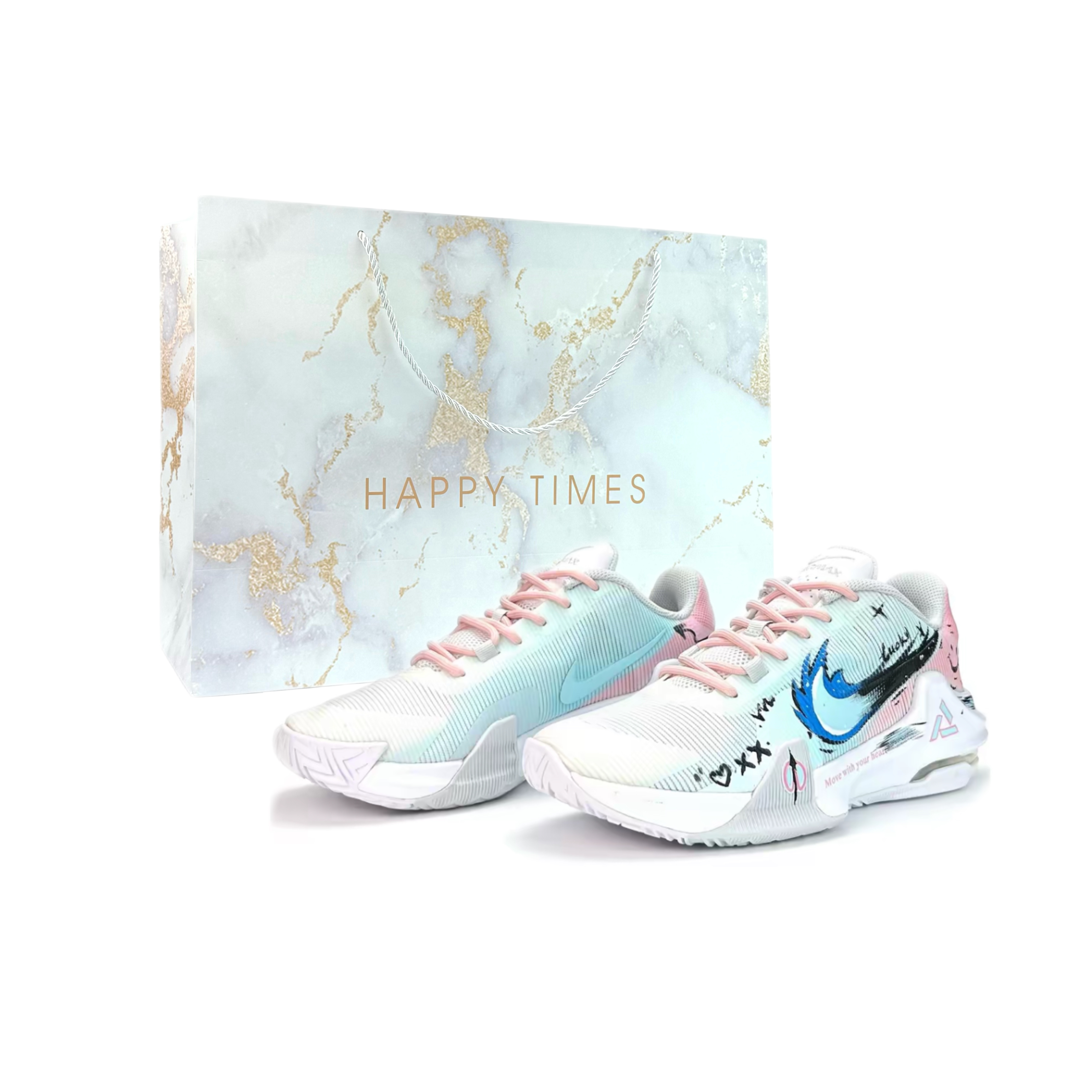 Nike Air Max Impact 4 Basketball Shoes Unisex Mid top White/Pink/Blue