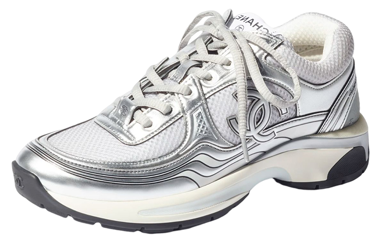 CHANEL Low Top Casual Shoes Women's Silver Gray