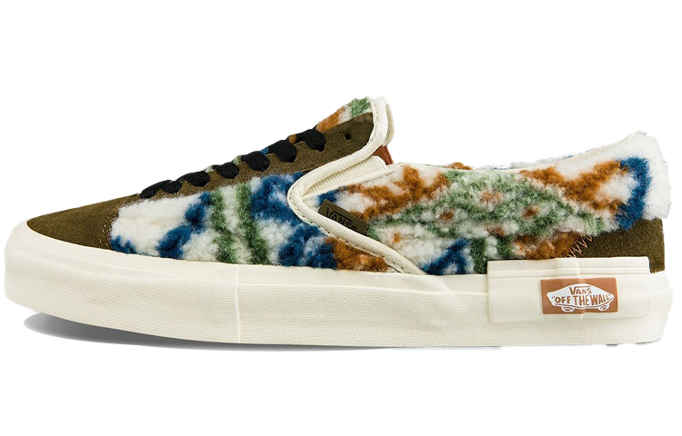 Vans Slip On Plush Splicing Retro Colorblock Casual Skate Shoes Unisex Green