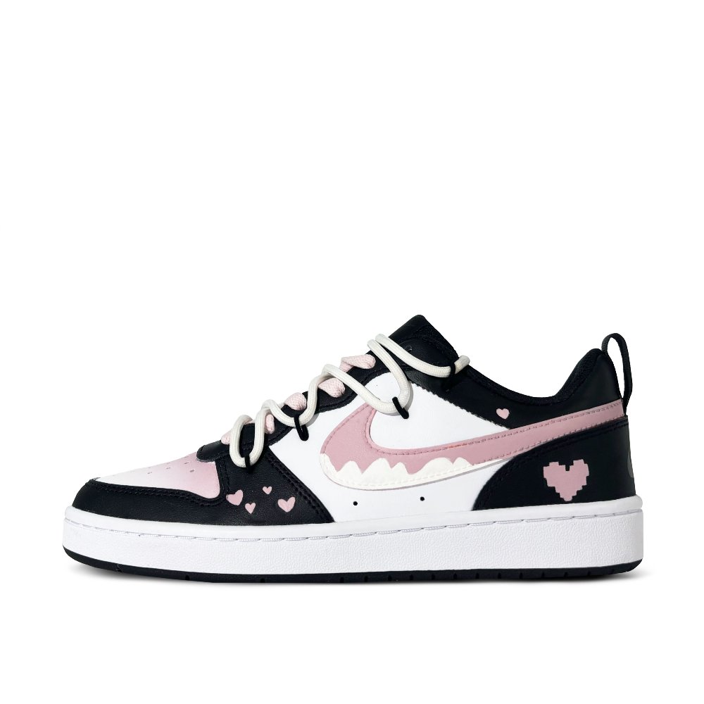 Nike Court Borough Pixel Heart Anti-Slip And Wear-Resistant Lightweight Low-Top Skateboard Shoes GS Black Pink