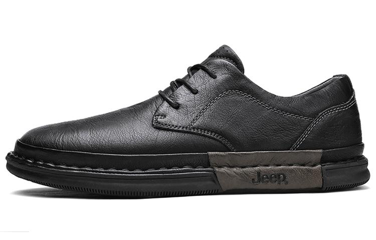 Jeep Low-Top Workwear Casual Leather Shoes Black