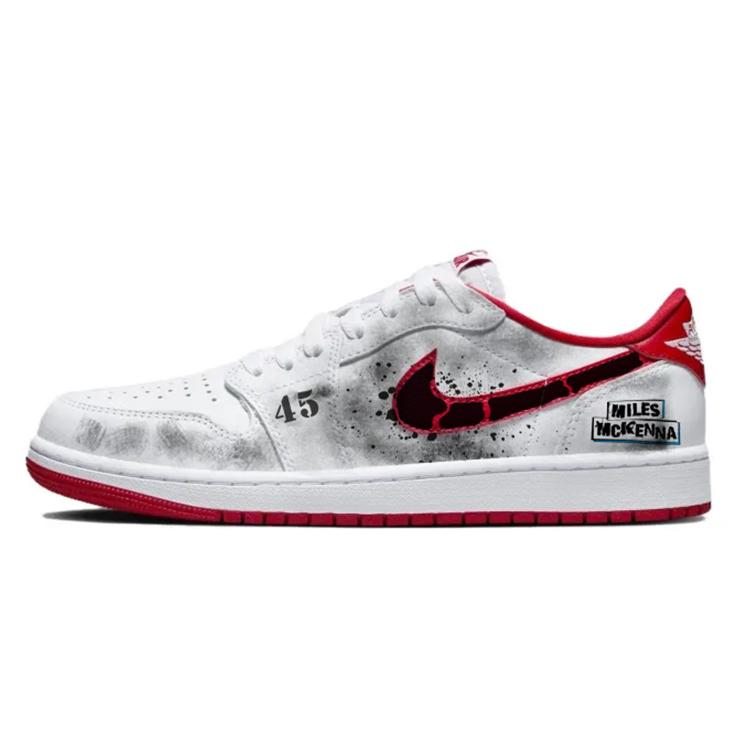 Jordan Air Jordan 1 Hazy Stardust Size 45 Distressed Wear-Resistant Low-Top Vintage Basketball Shoes Unisex White Red