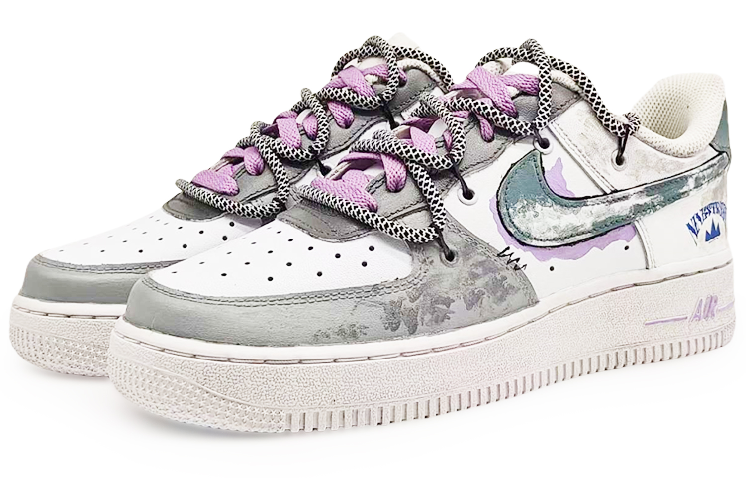 Nike Air Force 1 Coverage Anti-Slip And Wear-Resistant Low-Top Skateboard Shoes Unisex Gray Blue купить в интернет-магазине Yoocart с быстрой доставкой по России.