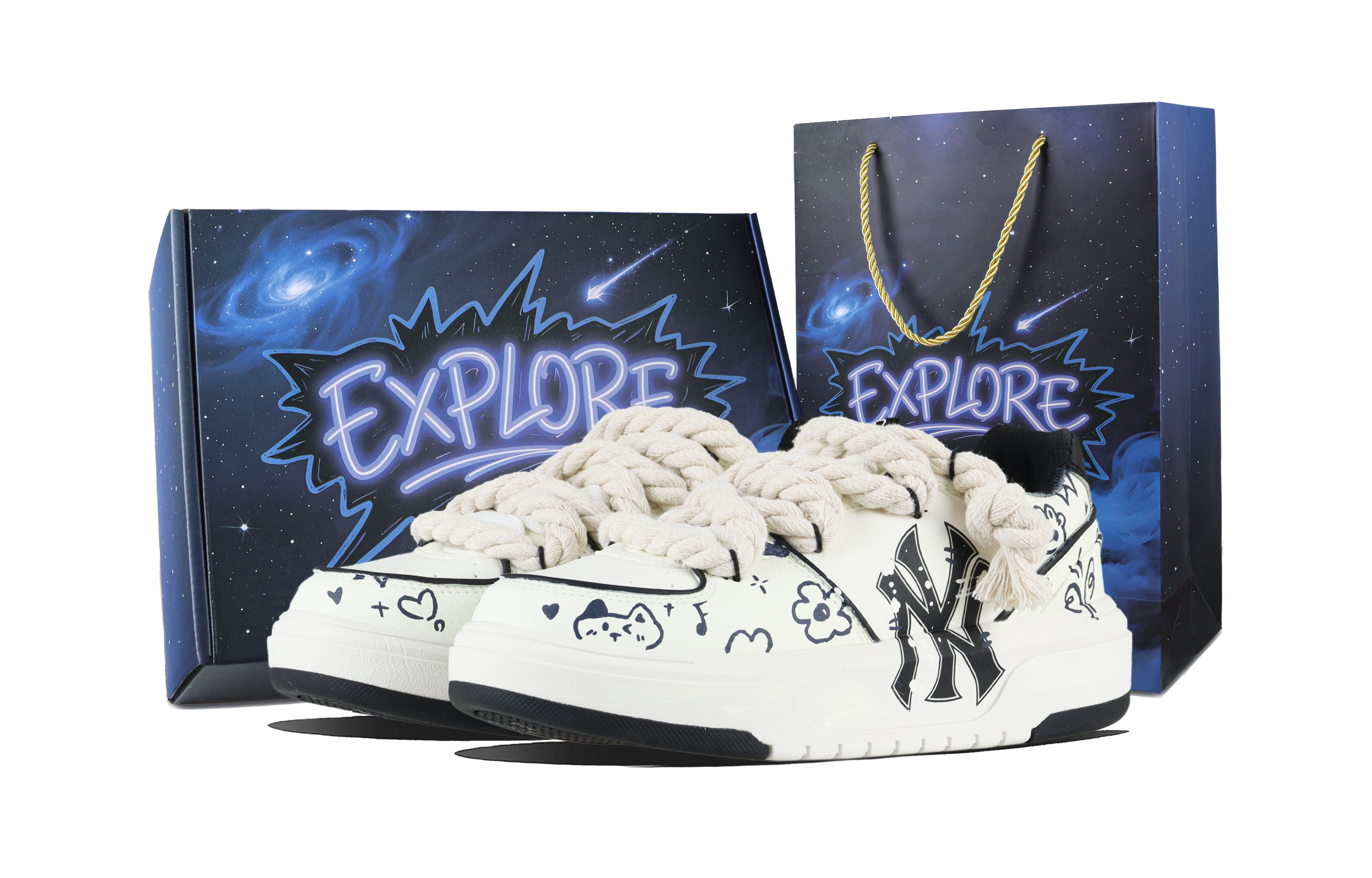 MLB Chunky Liner Childlike Meowth Abrasion Resistant Low top Skateboard Shoes Unisex Blue
