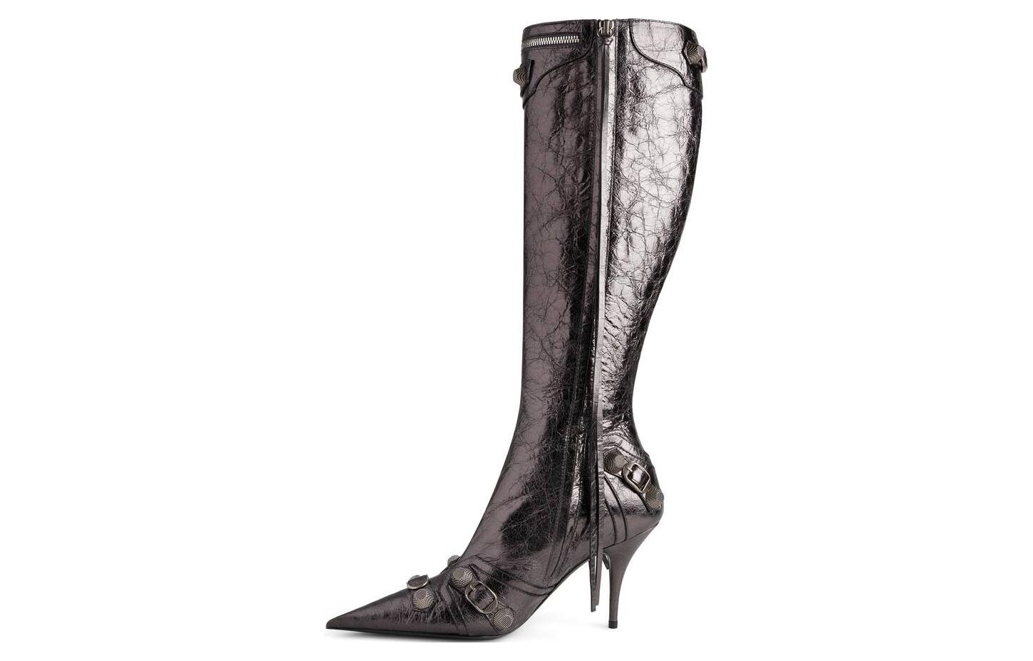 Balenciaga Cagole Knee high Boots 9cm Women's Silver Gray