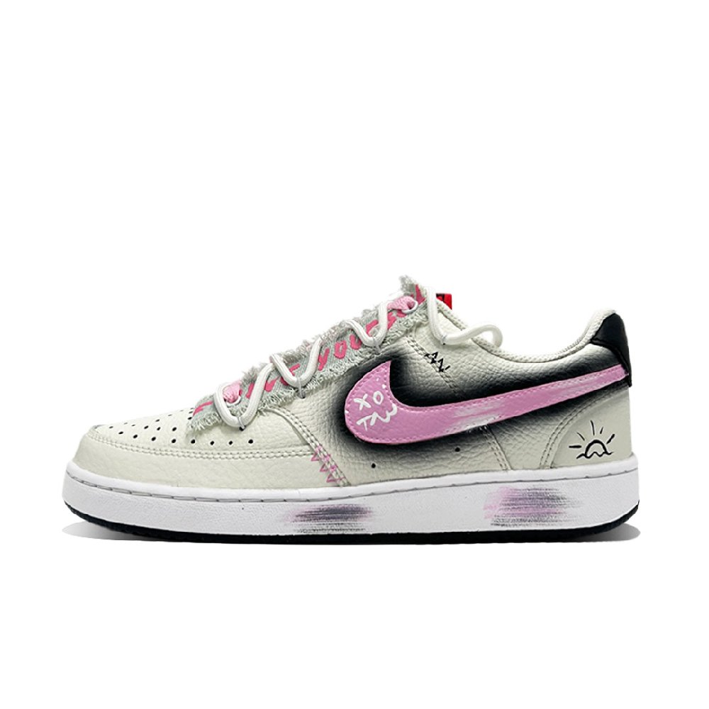Nike Court Vision 1 Sunset Multicolor Abrasion Resistant Low Top Skateboard Shoes Unisex Beige Pink