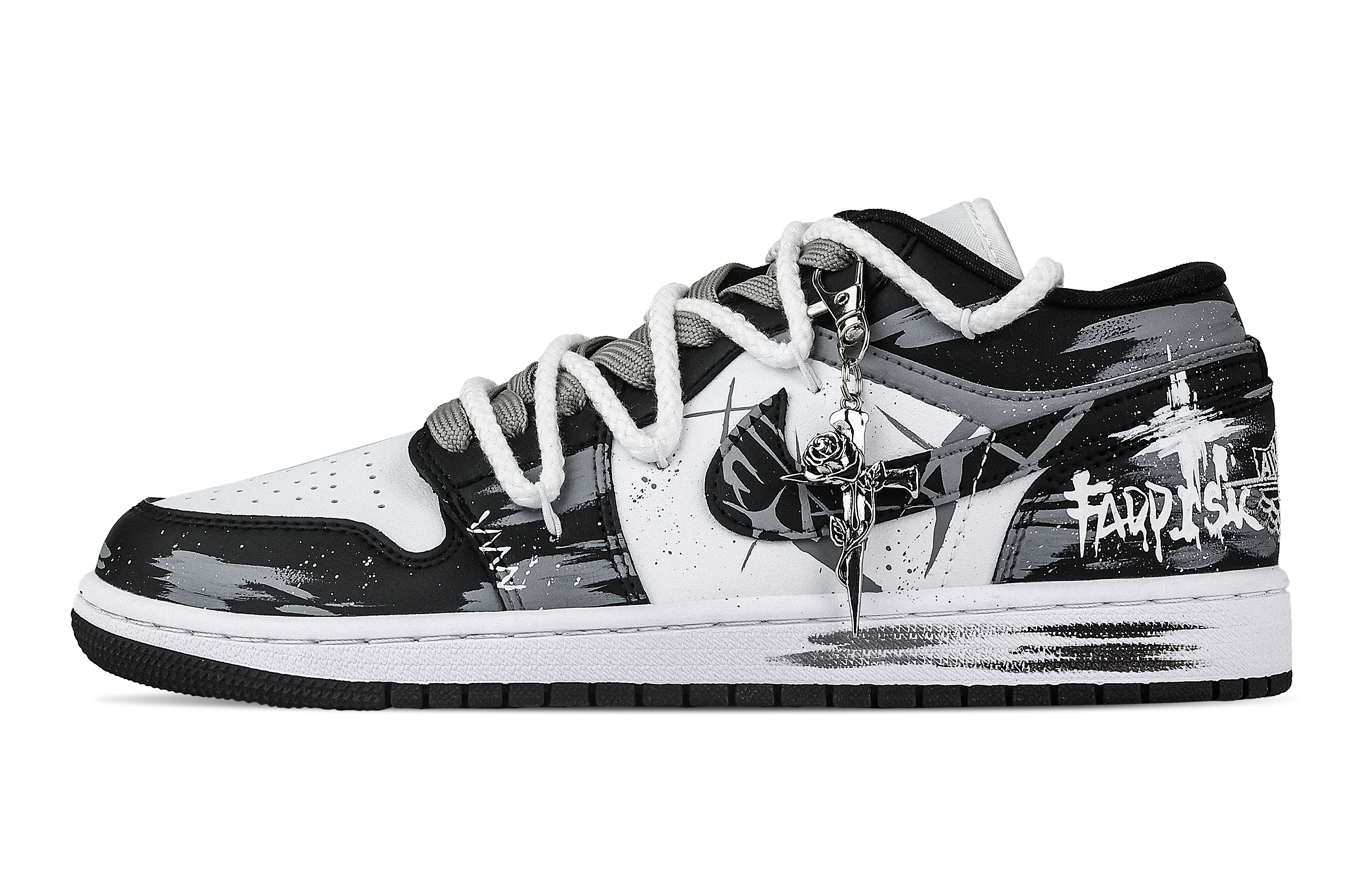 Jordan Air Jordan 1 Rose Branch, Heart Box Low top Vintage Basketball Shoes Unisex Black White Gray