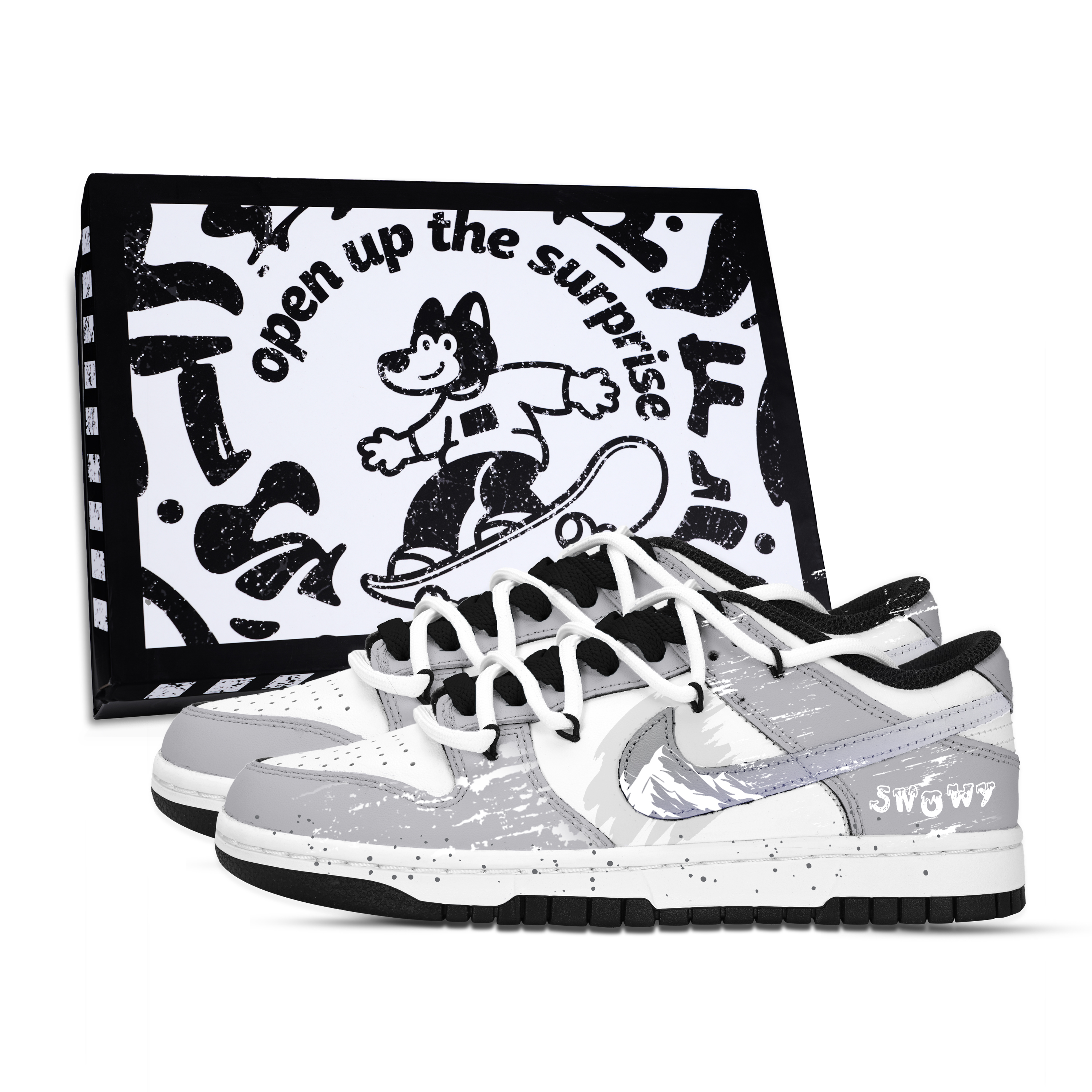 Nike Dunk Dancing Snowflake Rhythm Slip Resistant Abrasion Resistant Low top Skateboard Shoes Unisex Black White Gray