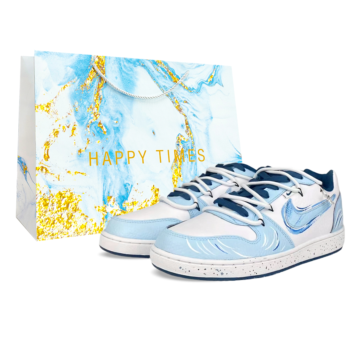 Nike EBERNON BNK Misty Island Tide Listening Abrasion Resistant Low top Skateboard Shoes Men's Blue White