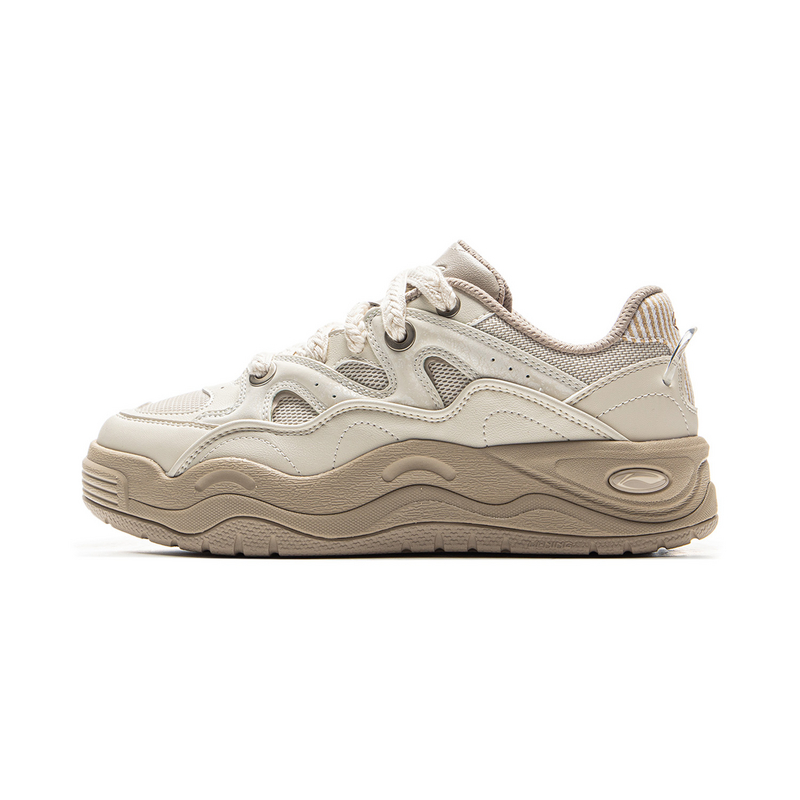 LiNing Slip Resistant Shock Absorbers Lightweight Low Top Skateboard Shoes Women's Pearl White