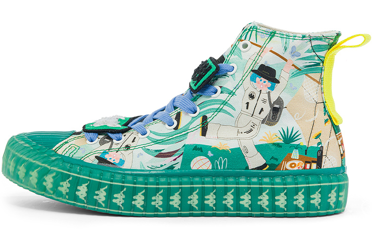 SUNJIAYI x Kappa Wear-Resistant High-Top Canvas Shoes Unisex Yellow Green