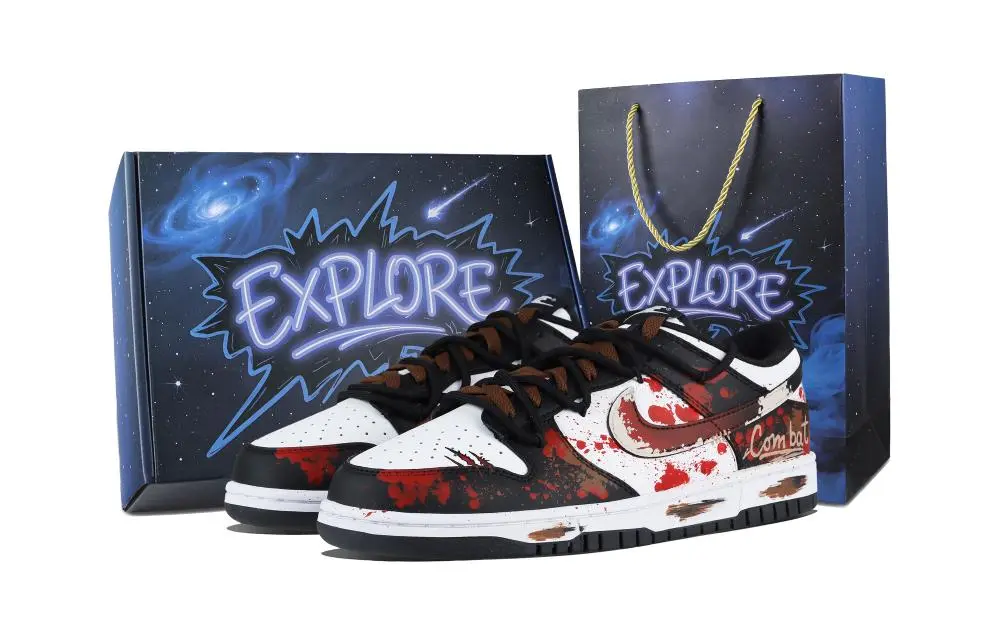 Nike Dunk Blood Blade Battle Boots Abrasion Resistant Low top Skateboard Shoes Unisex Red Black