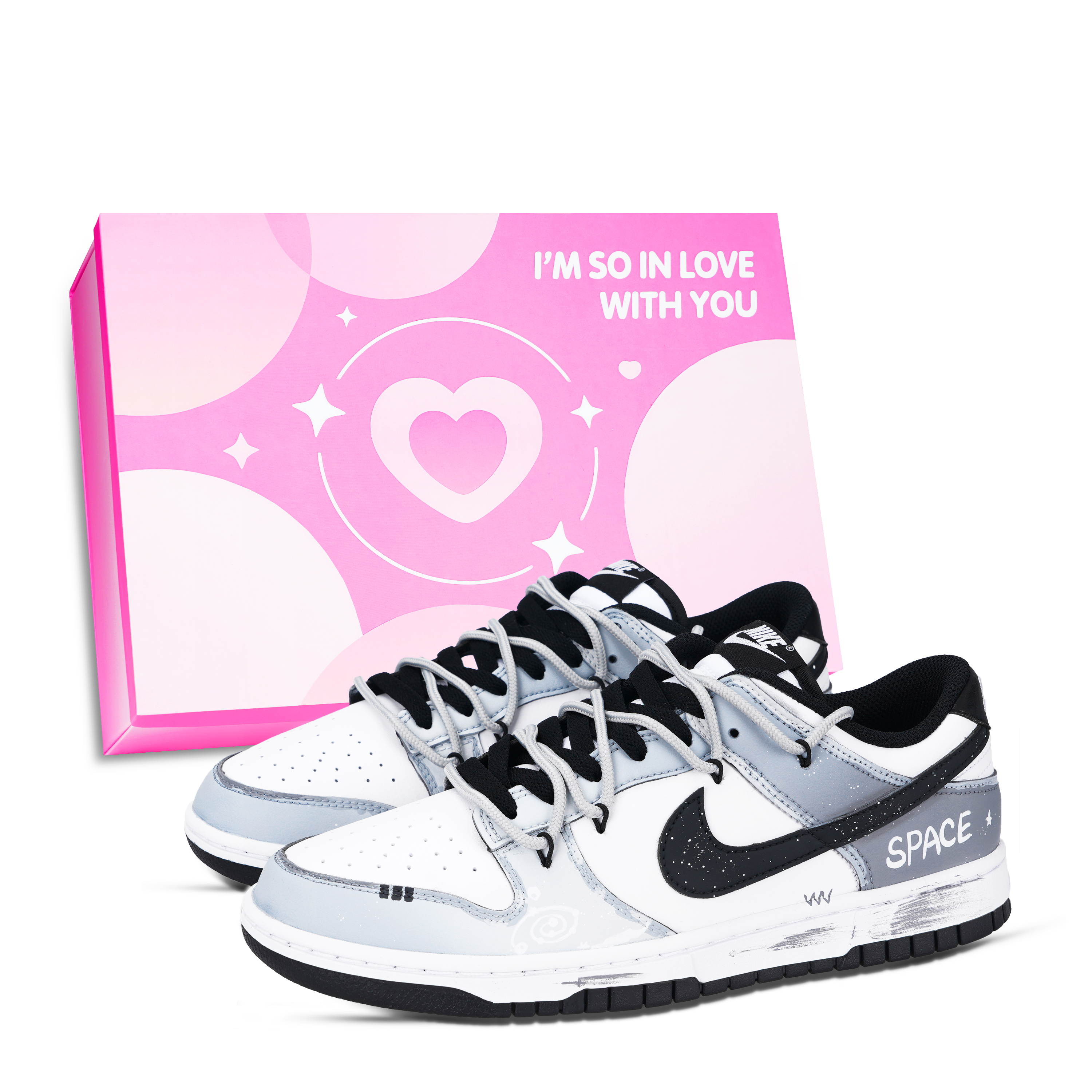 Nike Dunk Astronaut Shoe Box Abrasion Resistant Low top Skateboard Shoes Unisex Black White Gray
