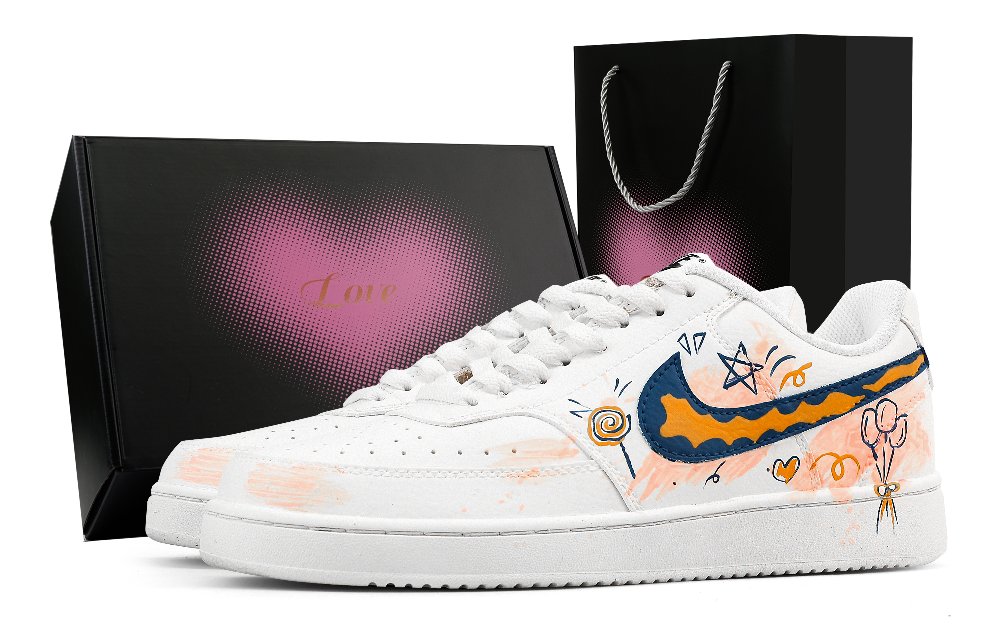 Nike Court Vision 1 Love Confession Balloons Abrasion Resistant Low Top Skateboard Shoes Men's White Orange