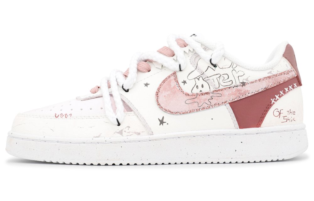 Nike Court Vision 1 Ghost Girl Anti-Slip Wear-Resistant Low-Top Skateboard Shoes Men's Pink White