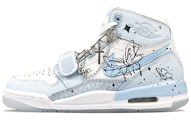 Jordan Legacy 312 Cushioning Wear-Resistant Mid-Top Vintage Basketball Shoes Women's Blue Black