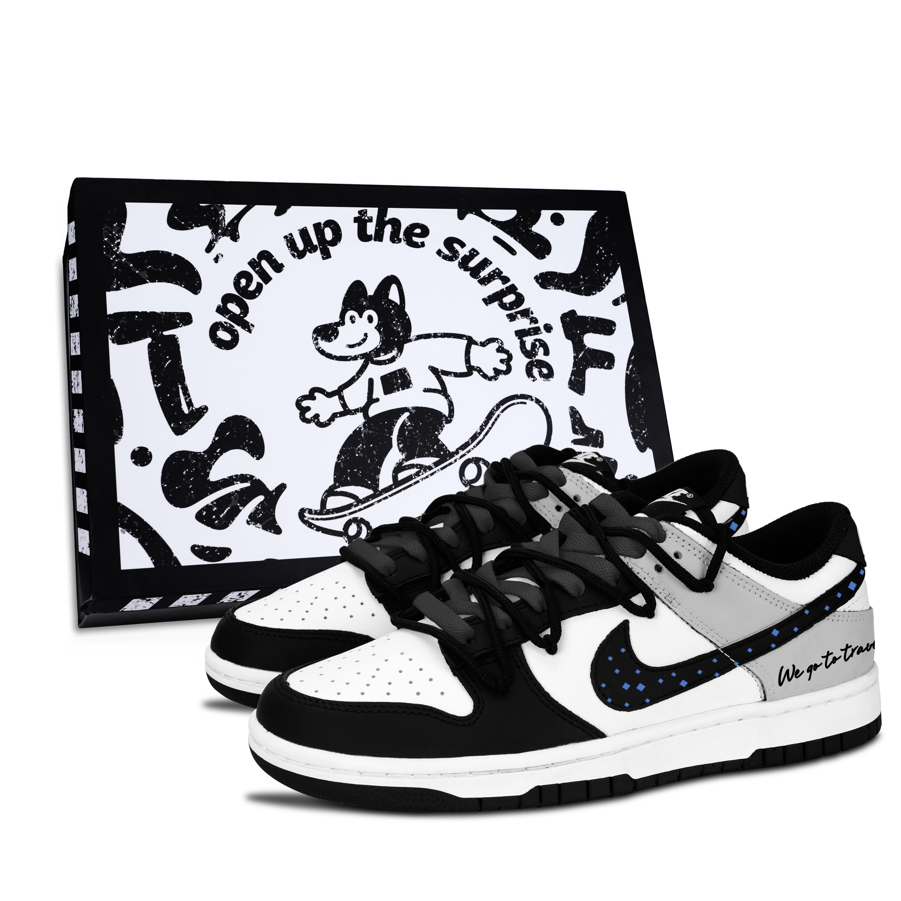Nike Dunk Black White, Gray Tone Travel Slip Resistant Abrasion Resistant Low top Skateboard Shoes Unisex Gray Black