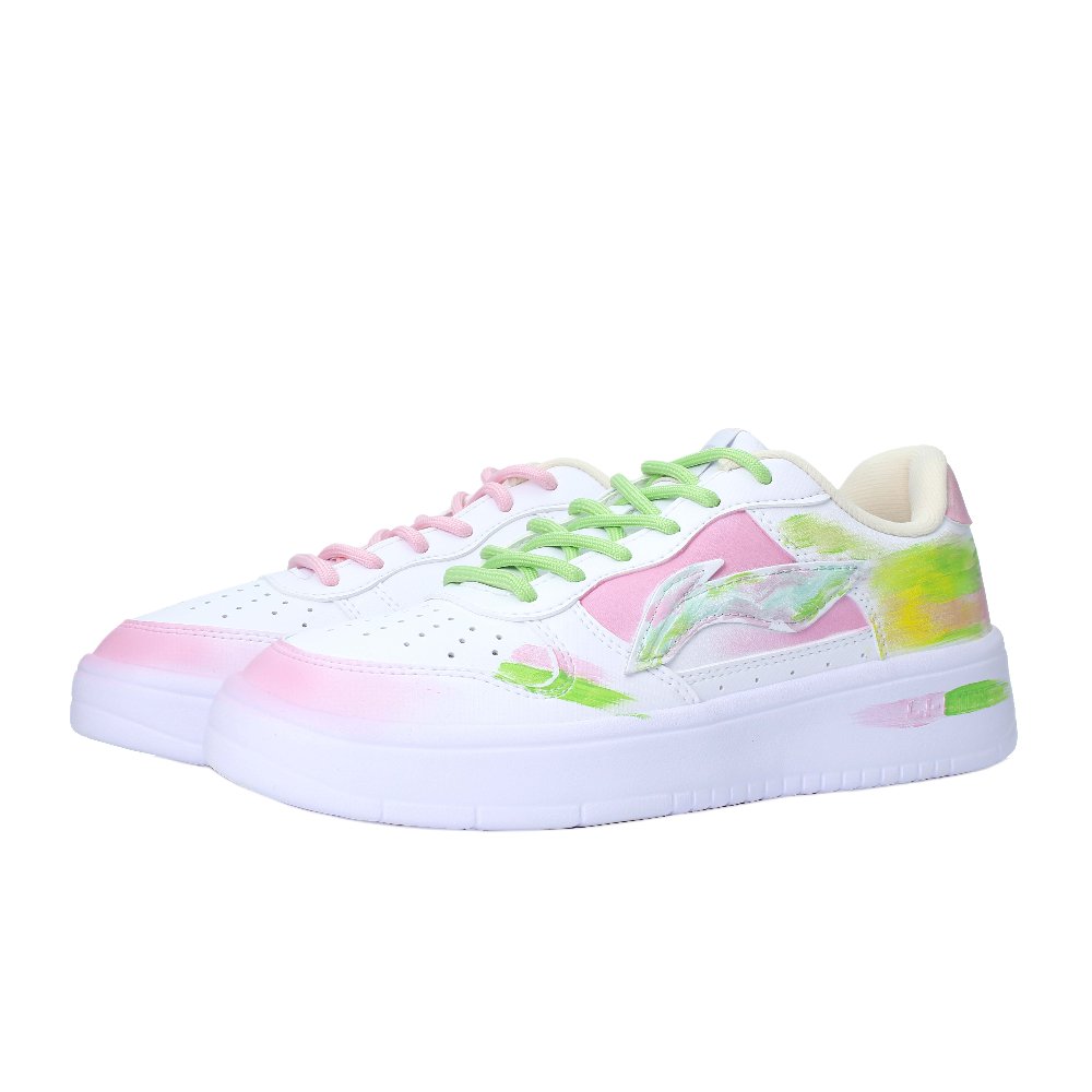 LiNing Pontoon Boats Durable Lightweight And Breathable Low Top Skateboard Shoes Unisex Pink Green Mismatched