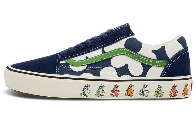 Vans Old Skool Casual Skate Shoes Unisex Blue White Flower Printing 'Blue White Green'