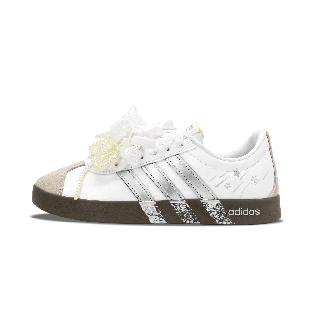 Adidas Vl Court Classic Pearl Journey Abrasion Resistant Low Top Skateboard Shoes Unisex Silver White