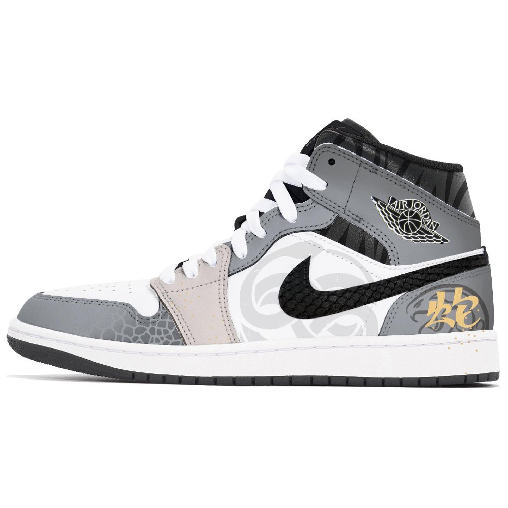 Jordan Air Jordan 1 Abrasion Resistant Mid Top Vintage Basketball Shoes Men's White Gray