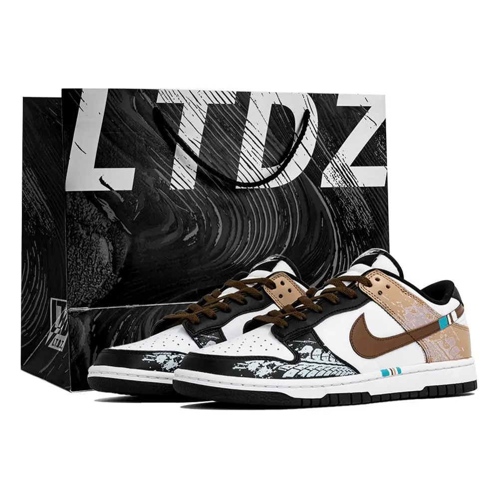 Nike Dunk LTDZ Tibetan Path, Shopping Bag Abrasion Resistant Low Top Skateboard Shoes Unisex Black White Brown