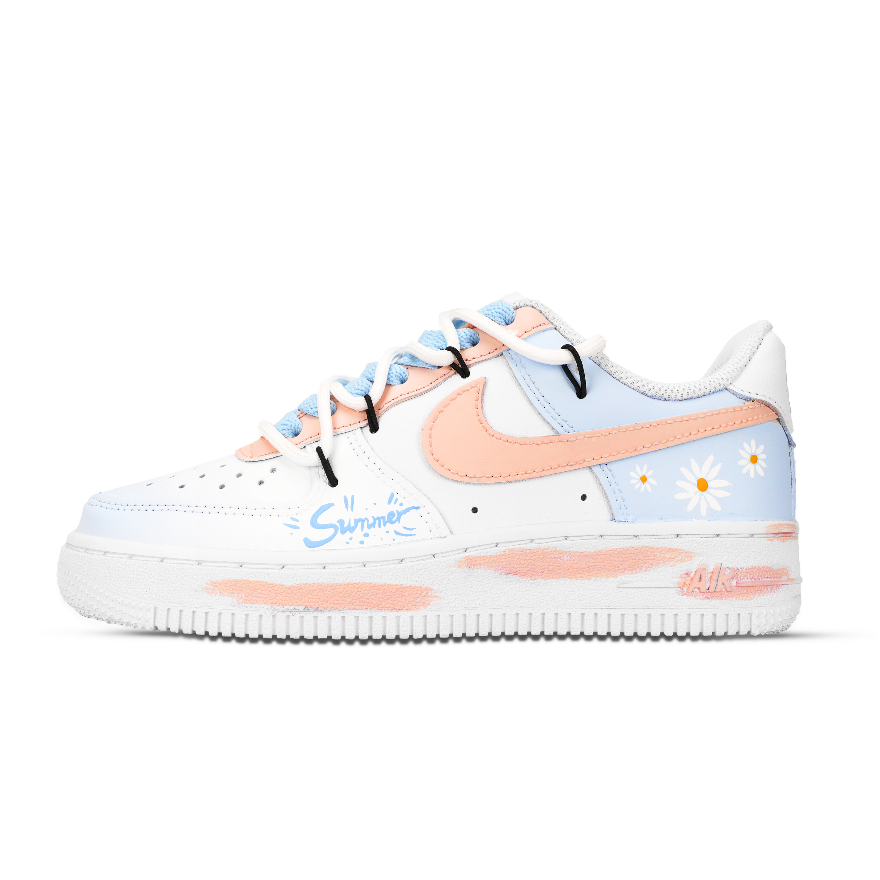 Nike Air Force 1 Summer Daisy Abrasion Resistant Low top Skateboard Shoes Unisex Blue Orange White