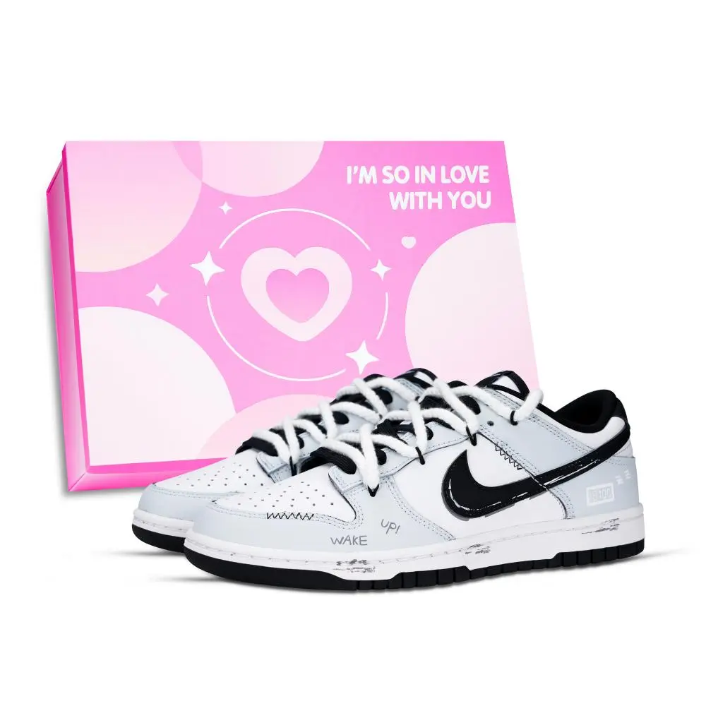 Nike Dunk Black White, The Alarm Is Ringing Abrasion Resistant Low top Skateboard Shoes Unisex Light Blue