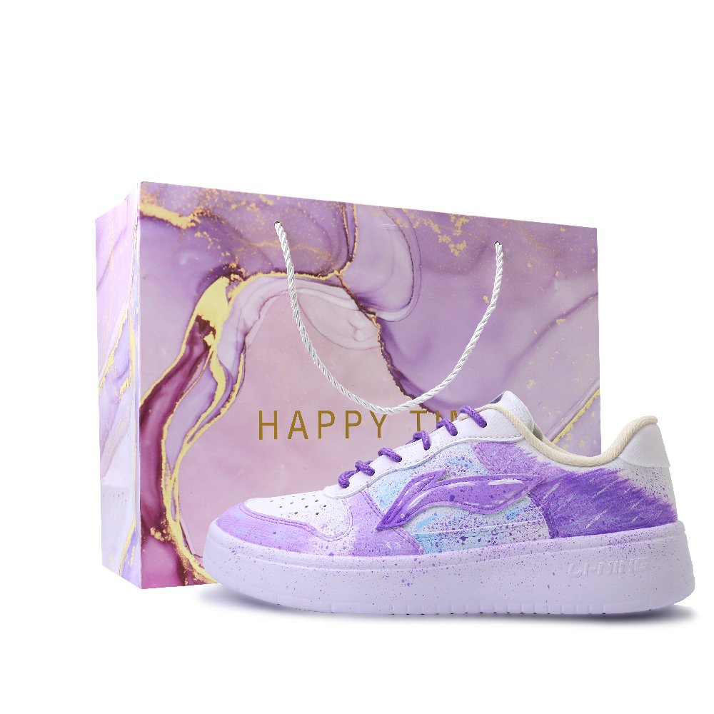 LiNing Pontoon Boats Abrasion Resistant, Lightweight, And Breathable Low Top Skateboard Shoes Unisex White Purple