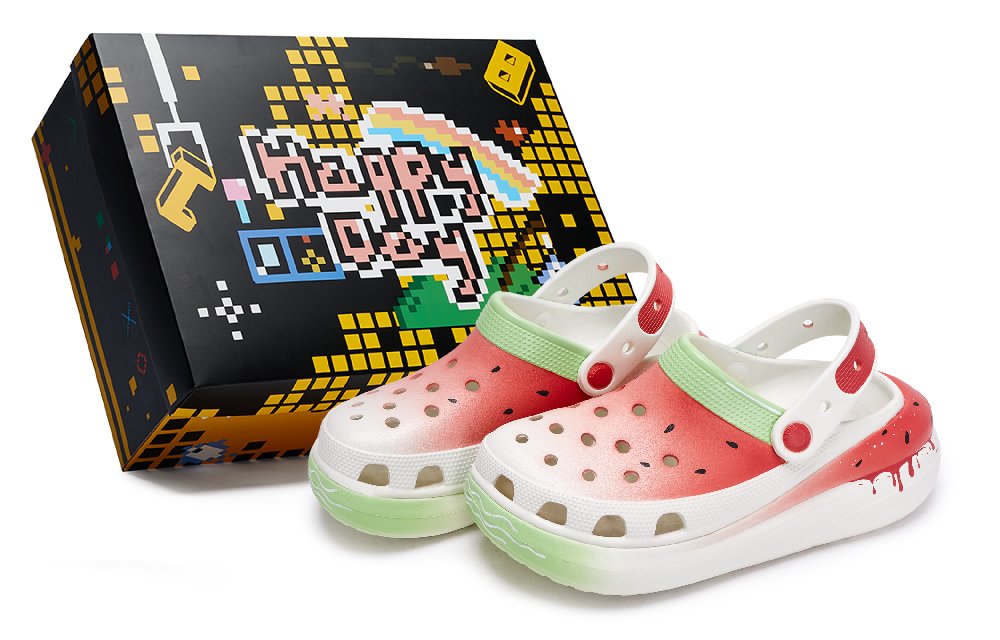 Crocs Crush Clog 811 Manufacturing, Watermelon Kiss Ball, Special Shoe Box Clogs Unisex White Red Green