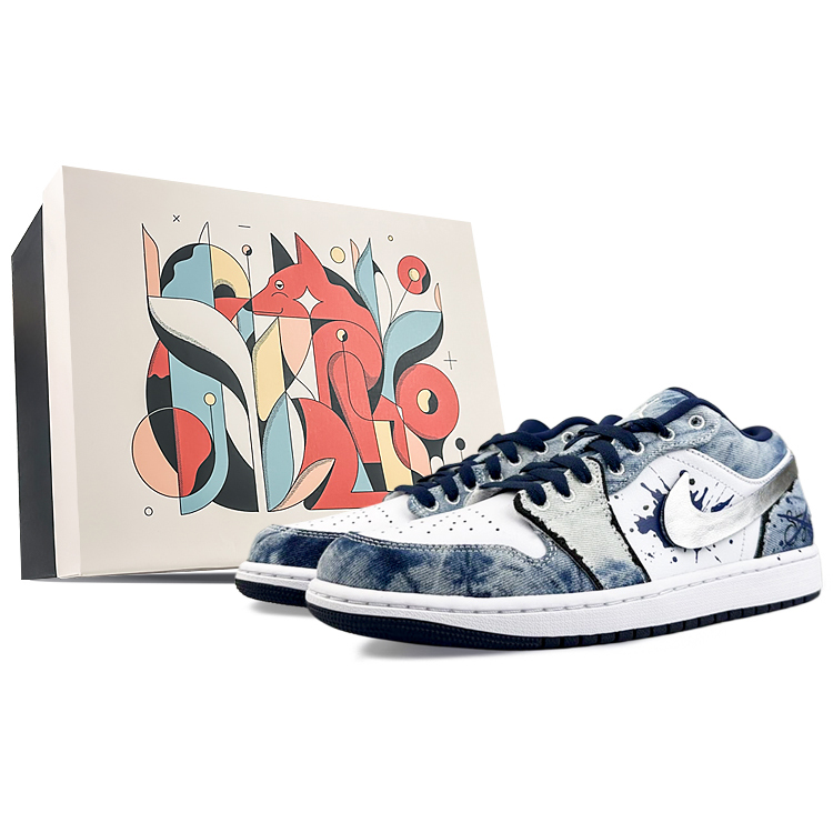 Jordan Air Jordan 1 Cushioning Anti-Slip And Wear-Resistant Low-Top Vintage Basketball Shoes Men's White Blue