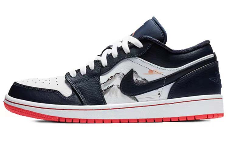 Jordan Air Jordan 1 Oriental Aesthetics Ink Wash Chinese Style Low-Top Vintage Basketball Shoes Men's Blue White